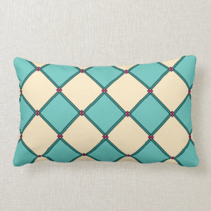 Aqua Blauwgroen Cream Art Deco Style Lumbar Pillow Kussen