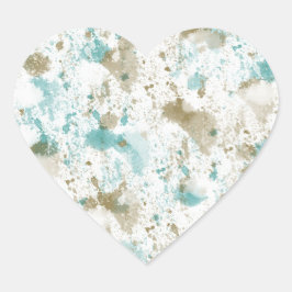 Aqua Blauwgroen Cream Waterverf Tie Dye Abstract Hart Sticker