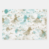 Aqua Blauwgroen Cream Waterverf Tie Dye Abstract Inpakpapier Vel (Voorkant 2)