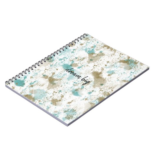 Aqua Blauwgroen Cream Waterverf Tie Dye Abstract Notitieboek (Linkerzijde)