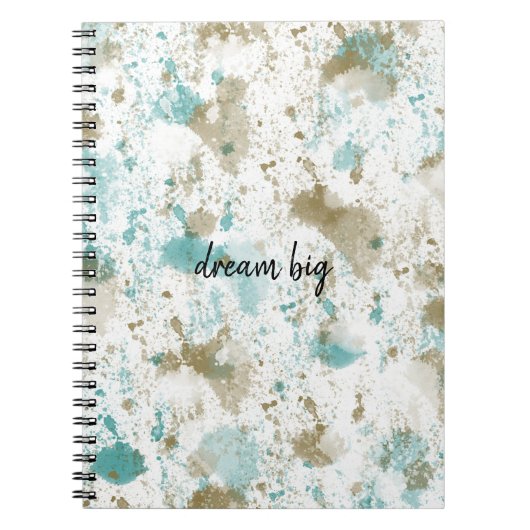 Aqua Blauwgroen Cream Waterverf Tie Dye Abstract Notitieboek (Voorkant)