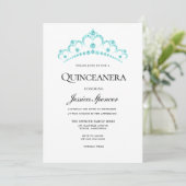 Aqua Blauwgroen Diamond Tiara Quinceanera Invite Kaart (Staand voorkant)