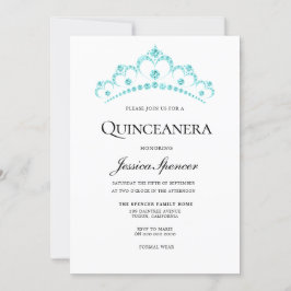Aqua Blauwgroen Diamond Tiara Quinceanera Invite Kaart