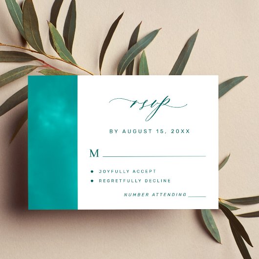 Aqua blauwgroen eenvoudig elegant minimalistisch z RSVP kaartje