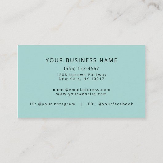 Aqua Blauwgroen Eenvoudige Naam en Initialen Visit Visitekaartje (Achterkant)