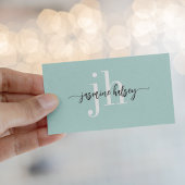 Aqua Blauwgroen Eenvoudige Naam en Initialen Visit Visitekaartje