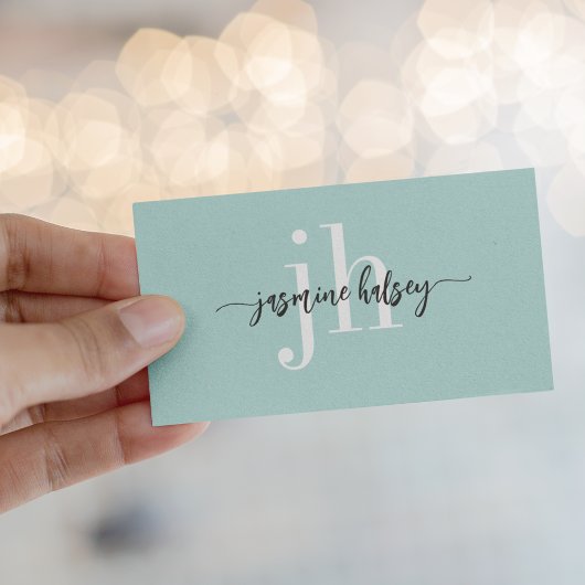 Aqua Blauwgroen Eenvoudige Naam en Initialen Visit Visitekaartje