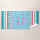 Aqua Blauwgroen Eigen badhanddoek voor haar (Badhanddoek)