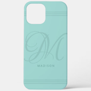 Aqua Blauwgroen Elegant Minimalist Monogram en Naa Case-Mate iPhone Case