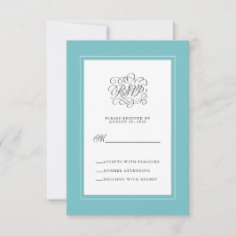 Aqua Blauwgroen Elegant Trouwkaart Antwoordkaart RSVP Kaartje