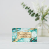 Aqua Blauwgroen en Gold Modern Glitter Visitekaartje (Staand voorkant)