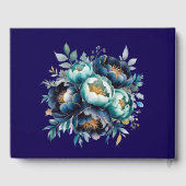 Aqua Blauwgroen en Navy Peony Bouquet bruiloft Gastenboek (Achterkant)