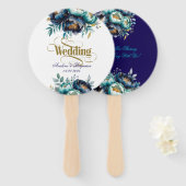 Aqua Blauwgroen en Navy Peony Bouquet bruiloft Handwaaier (Voorkant en achterkant)