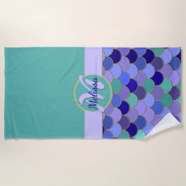 Aqua Blauwgroen en Paarse zeemeerminnen monogram + Strandlaken