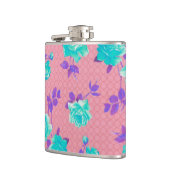 Aqua Blauwgroen en roze Floral Print Heupfles (Links)
