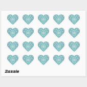 Aqua Blauwgroen en White Floral Damask Hart Sticker (Vel)