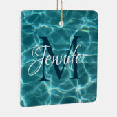 Aqua Blauwgroen en White Swimming Pool Photo Monog Keramisch Ornament (Rechts)