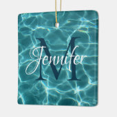 Aqua Blauwgroen en White Swimming Pool Photo Monog Keramisch Ornament (Links)