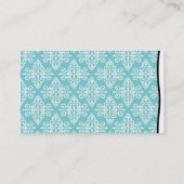 Aqua Blauwgroen en wit Damask Visitekaartje (Achterkant)