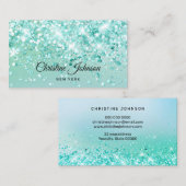 Aqua blauwgroen faux chunky glitter visitekaartje (Voorkant / Achterkant)