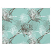 Aqua Blauwgroen Floral Outline Patroon Tafelkleed (Voorkant (Horizontaal))
