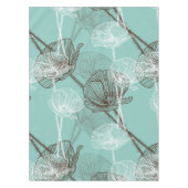 Aqua Blauwgroen Floral Outline Patroon Tafelkleed (Voorkant)