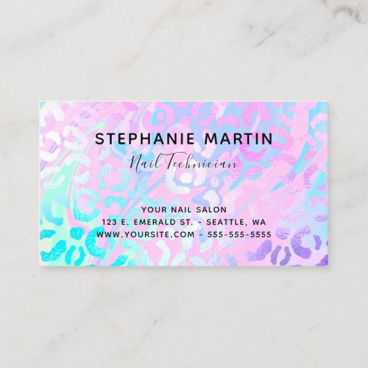 Aqua Blauwgroen Glitter Iridescent Leopard Visitekaartje (Achterkant)