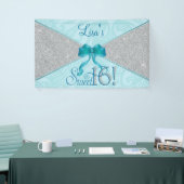 Aqua, Blauwgroen glitter, Sweet 16 Spandoek (Beurs)