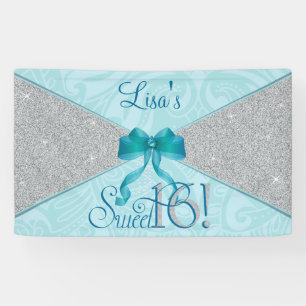 Aqua, Blauwgroen glitter, Sweet 16 Spandoek
