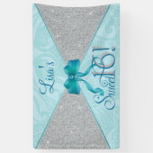 Aqua, Blauwgroen glitter, Sweet 16 Spandoek (Verticaal)