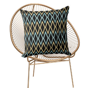 Aqua Blauwgroen Gold Diamonds op Black Pillow Kussen