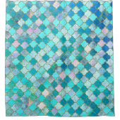 Aqua Blauwgroen Gold Oriental Moroccan Tegel Douchegordijn (Voorkant)