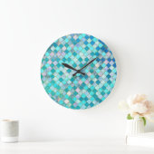 Aqua Blauwgroen Gold Oriental Moroccan Tegel Grote Klok (Huis)