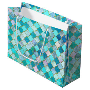 Aqua Blauwgroen Gold Oriental Moroccan Tegel Large Cadeautasje