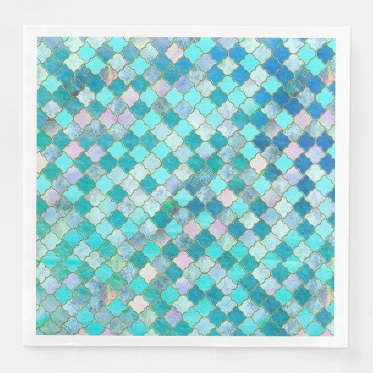 Aqua Blauwgroen Gold Oriental Moroccan Tegel Servetten (Voorkant)