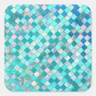 Aqua Blauwgroen Gold Oriental Moroccan Tegel Vierkante Sticker