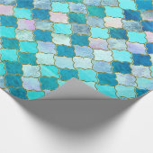 Aqua Blauwgroen Gold Oriental Moroccan Tile Cadeaupapier (Hoek)