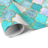 Aqua Blauwgroen Gold Oriental Moroccan Tile Cadeaupapier (Rol Hoek)