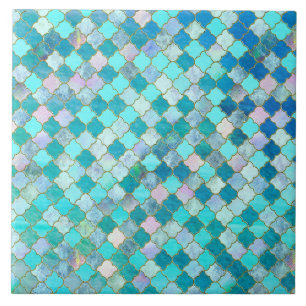 Aqua Blauwgroen Gold Oriental Moroccan Tile Tegeltje