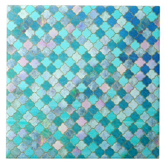 Aqua Blauwgroen Gold Oriental Moroccan Tile Tegeltje (Voorkant)