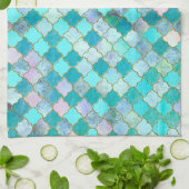 Aqua Blauwgroen Gold Oriental Moroccan Tile Theedoek (Gevouwen)