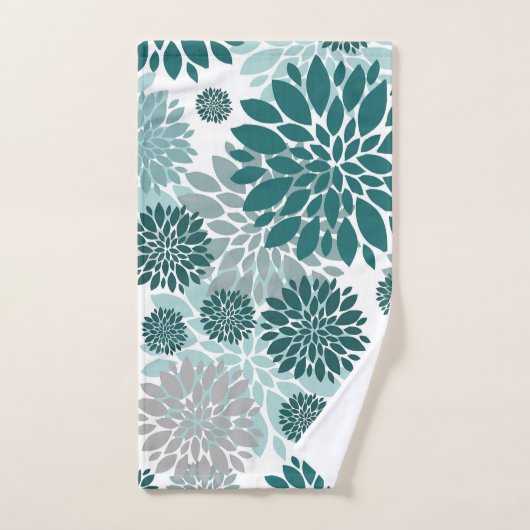 Aqua Blauwgroen grijs bloempatroon Bad Handdoek (Handdoek)