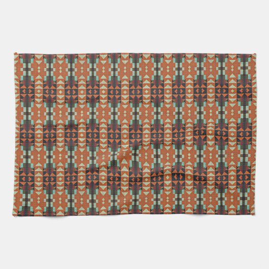 Aqua Blauwgroen Groen Sinaasappel Taupe Beige Trib Theedoek (Horizontaal)