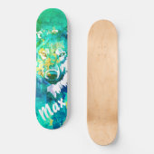 Aqua blauwgroen groen witte waterverf wolvenskateb persoonlijk skateboard (Voorkant)