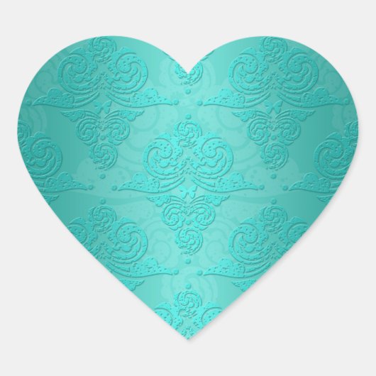 Aqua Blauwgroen  Grunge Damask Pattern Hart Sticker (Voorkant)