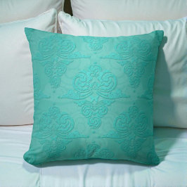 Aqua Blauwgroen Grunge Damask Pattern Kussen