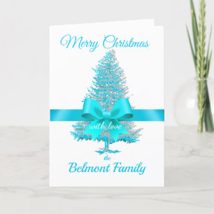 Aqua Blauwgroen Holiday Tree Ribbon Bow Aangepaste Feestdagen Kaart