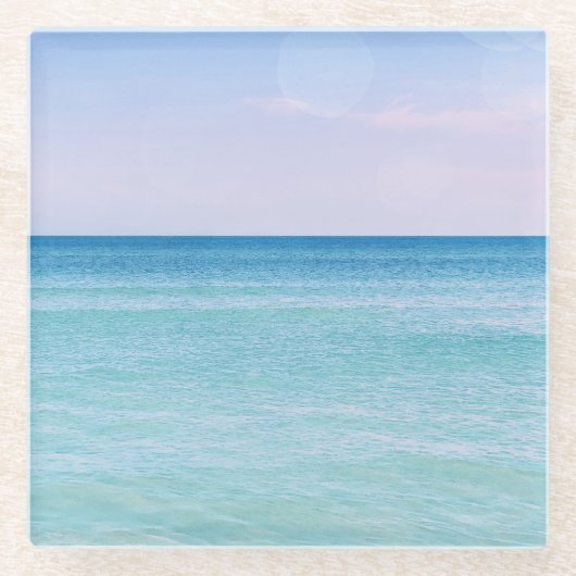 Aqua Blauwgroen lavender Ocean Waves Tropisch stra Glazen Onderzetter (Voorkant)