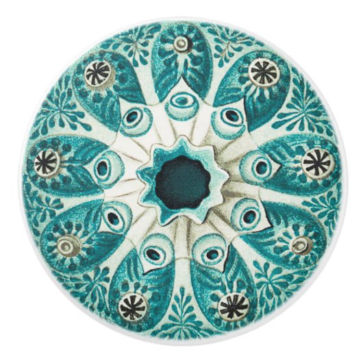 Aqua Blauwgroen Marine Tunicate Illustratie 🌀✨ Keramische Knop (Voorkant)