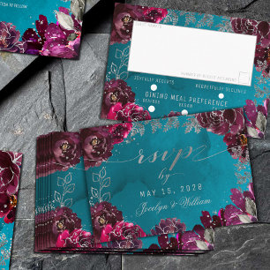 Aqua Blauwgroen Merlot Jewel Tone 3 Maaltijdkeuze  RSVP Kaartje